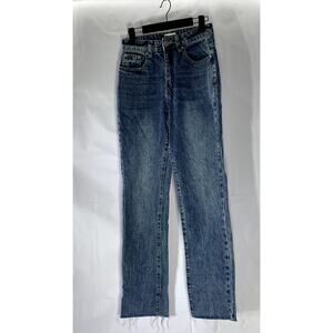 SUPERDOWN Women's Dark Blue Denim Raw Hem Straight-Leg Five-Pocket Jean SZ 26